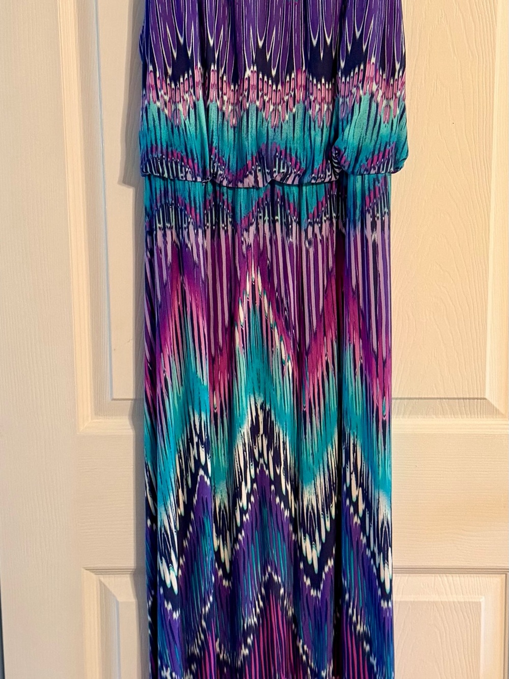 Chico’s Maxi Dress Size 2 Teal Purple Abstract Print Resort